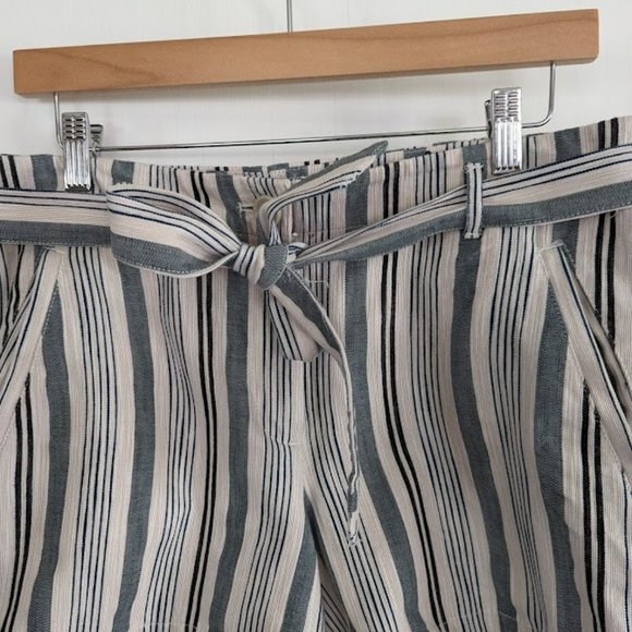 Loft Green Black Cream Striped Cotton Shorts w/ belted tie - Picture 2 of 9
